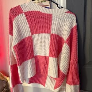 Pink and White Checkered Sweater